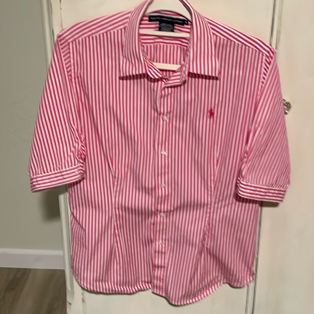 Ralph Lauren Sport adjustable short sleeved button down blouse.